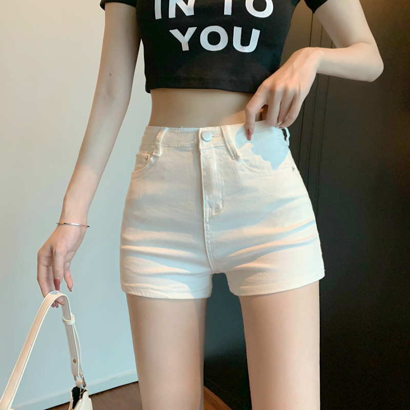 White Denim Shorts for Women, Summer Korean Style, High-Waisted, Slimming, Stretchy, Tight-Fitting Safety Shorts, Sexy Hot Girl Style, Hip-Hugging Hot Pants White Denim Shorts for Women, Summer Korean Style, High-Waisted, Slimming, Stretchy, Tight-Fitting Safety Shorts, Sexy Hot Girl Style, Hip-Hugging Hot Pants
