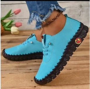 Весна и лето 2023 Новые трансграничные туфли больших размеров Взрывы, сшитые вручную из говяжьего сухожилия, обувь для мам на мягкой подошве, Женская Повседневная универсальная Однослойная обувь