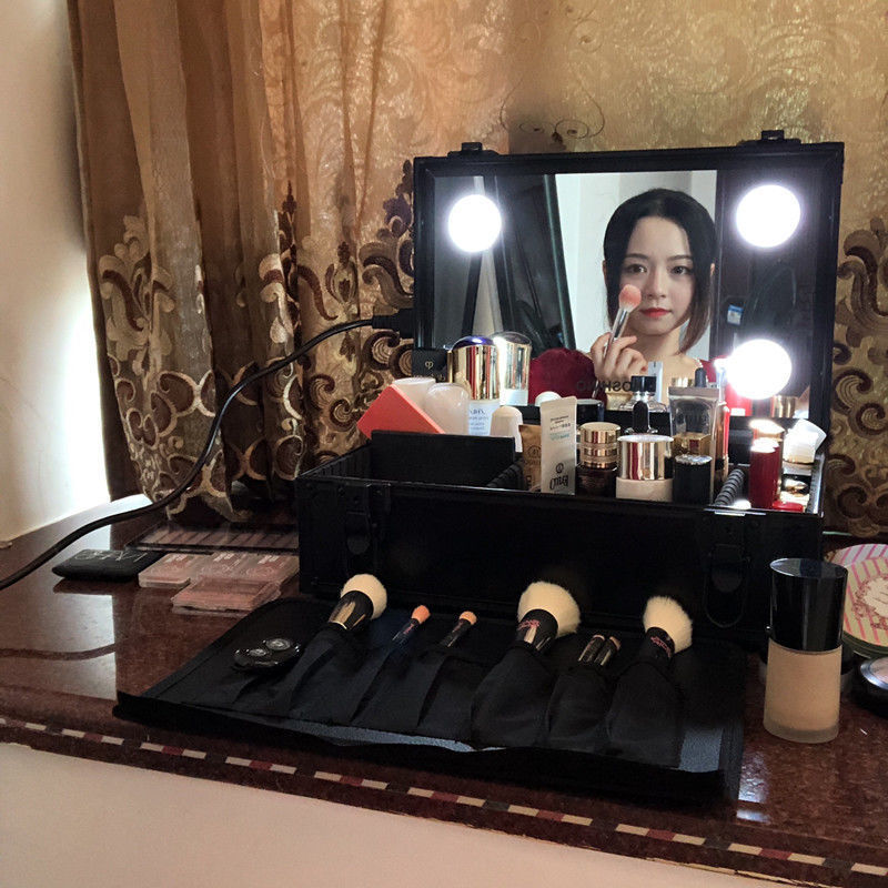专业跟妆师化妆箱高级LED镜子带灯新款手提便捷大容量收纳包外贸|undefined