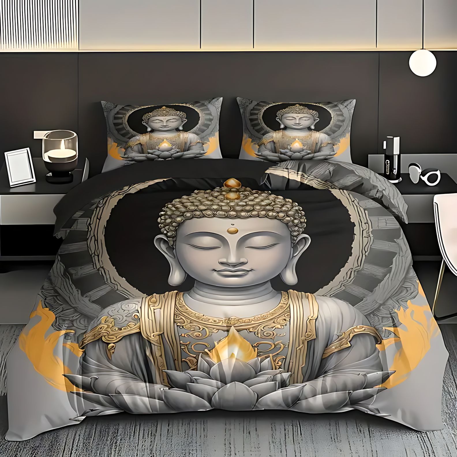 TEMU / JIT comercio exterior transfronterizo cómodo Zen Buda tema de impresión digital HD colcha colcha colcha colcha kit