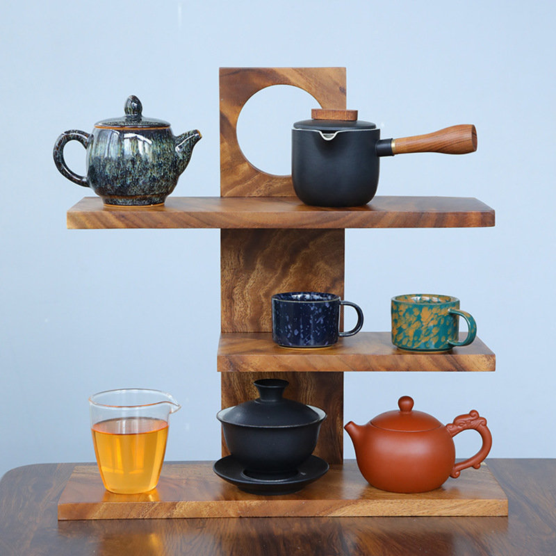 Accesorios de mesa de madera para ceremonias de té estantería de almacenamiento cosméticos mesa de té de cocina de acabado de artículos diversos estantes de almacenamiento de tazas estantes de capas