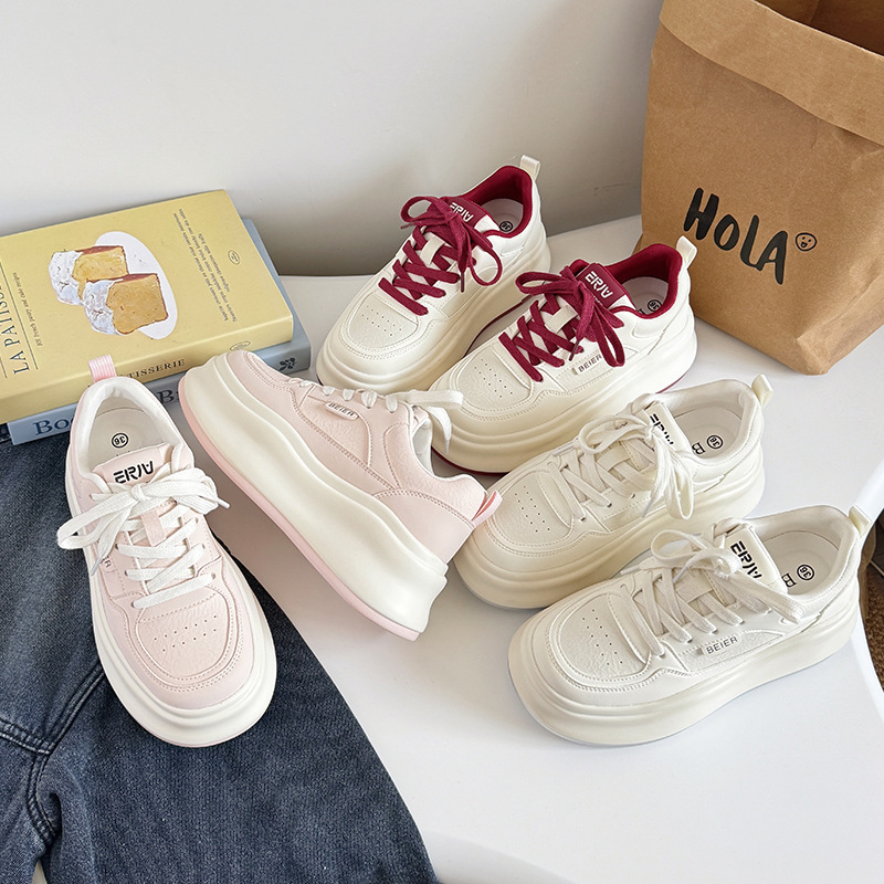 Mesh Loaf Bread Shoes White Shoes Leather Sports Board Shoes for Female Students Thick Sole Height Increasing Casual Women's Shoes LZ6091 Mesh Loaf Bread Shoes White Shoes Leather Sports Board Shoes for Female Students Thick Sole Height Increasing Casual Women's Shoes LZ6091