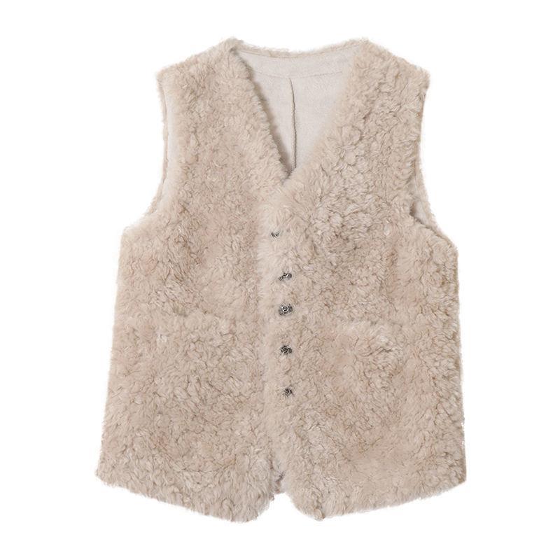 Chaleco de lana de cordero, piel femenina, 2025 otoño e invierno, nuevo estilo, estilo occidental, todo fósforo, chaqueta roja de malla gruesa de caballo image 6