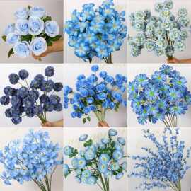 10枝装蓝色系仿真花材婚庆绢花 花排插花舞台装饰花艺婚礼堂假花