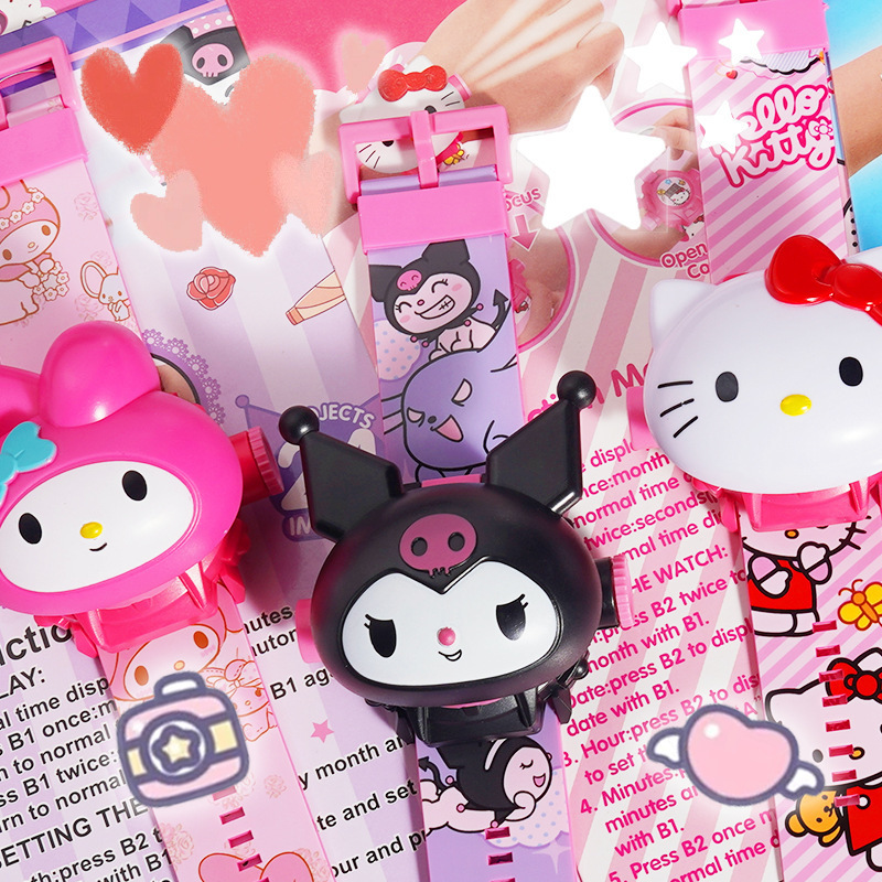 Cartoon children's electronic watch, flip cover projection watch, Paw Patrol, Spider-Man, Sanrio, Kuromi toy