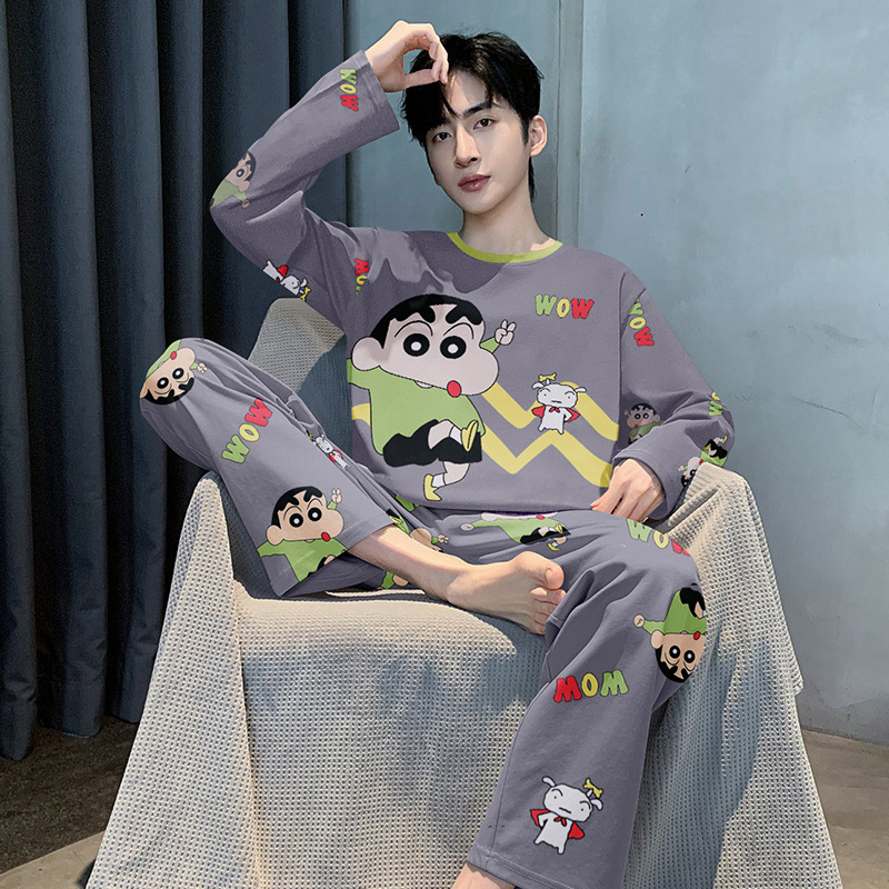 Men's Pajamas Spring and Autum Long-Sleeved Simple Student Youth Thin Style Can Be Worn Outside Loose Home Clothes 2025 New Style