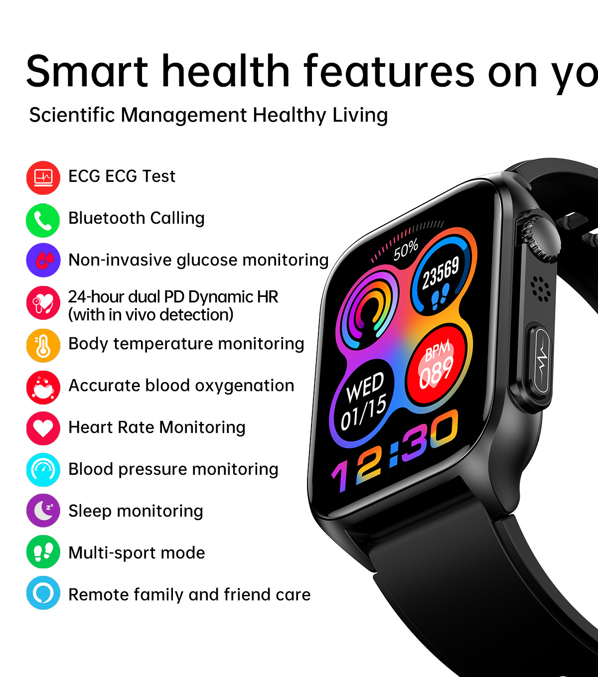 TK12 smartwatch: Blood sugar, Bluetooth call, heart rate, blood oxygen, blood pressure, electrocardiogram detection, step-counting fitness band undefined