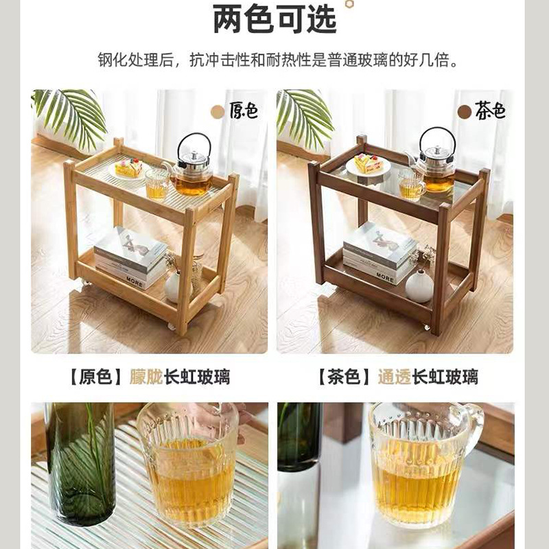 Pequeña sala de estar mesa de té de vidrio estilo ins sofá Carro Lateral moderno simple marrón móvil carrito de té Nuevo