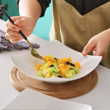 纯白骨瓷正方形凉菜盘陶瓷方盘盘子高颜值不规则家用高档方形餐具