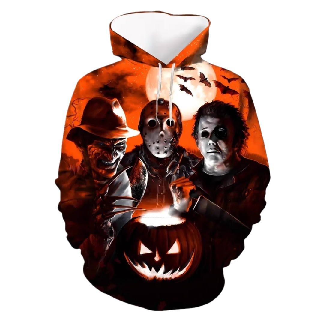 Moda Thriller Halloween Pumpkin Wizard Impresión 3D Moda para hombres Bolso con cordón de manga larga con cordón Suéter con capucha