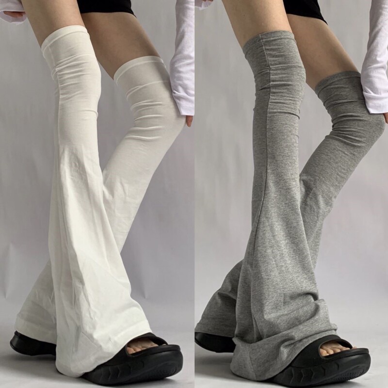 White Slouch Socks Hot Girl Style Long Tube Socks Set Elastic Slight Compression Gray Leg Warmers Women Summer Flared Jk Over-The-Knee Socks