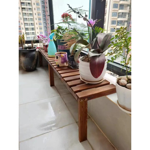 Solid Wood Balcony Flower Rack with Widened Edge, Simple Flower Rack, Charcoal-Burning Pine Wood, Anti-Corrosion Floor-To-Ceiling Window Sill Storage Rack