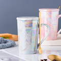 简约石纹马克杯创意带盖茶杯办公陶瓷泡茶杯子日式水杯可加logo