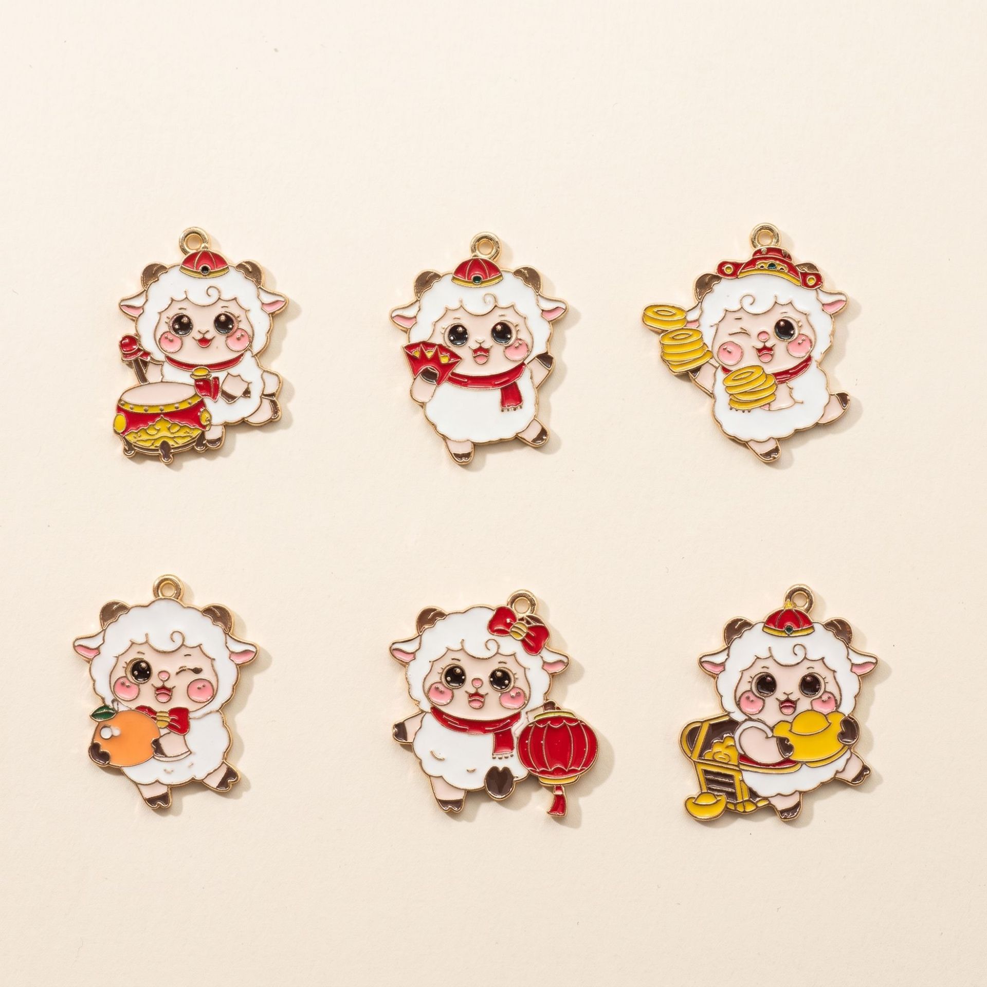 Cartoon New Year Little Sheep Oil Drop Alloy Pendant, Chinese-style Zodiac Sheep DIY Jewelry Accessories, Bracelet Necklace Charm