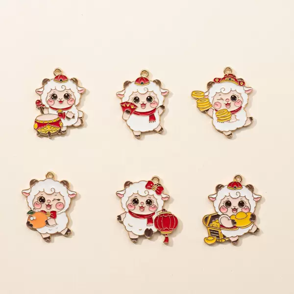 Cartoon New Year Little Sheep Oil Drop Alloy Pendant, Chinese-style Zodiac Sheep DIY Jewelry Accessories, Bracelet Necklace Charm