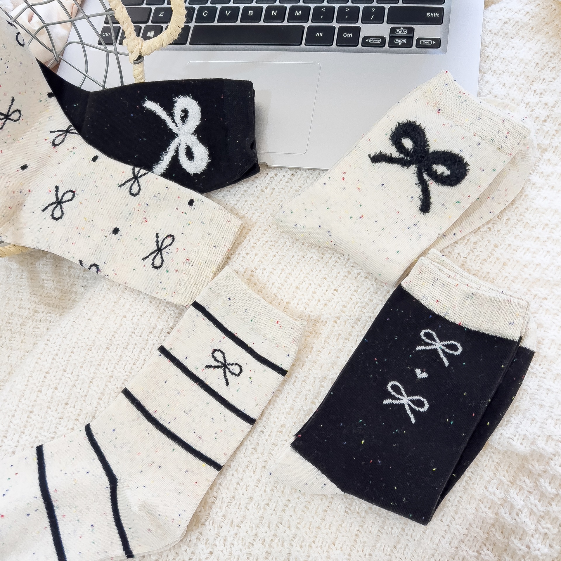 45g Weight Socks Classification Socks Lingerie Type Cotton Fabric Type A Pair Quantity Holiday Occasion Non-Slip Function Bow Knot Pattern Summer Season Women's Gender Sweet Style Sweet Women's Bow Knot Cotton Crew Socks A Pair 8