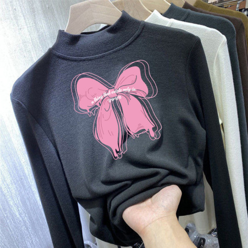 Y2242 Girls' Fleece T-Shirt Base Shirt for Innerwear, Autumn/Winter New Arrival Thickened Medium/Large Children's Long-Sleeve T-Shirt