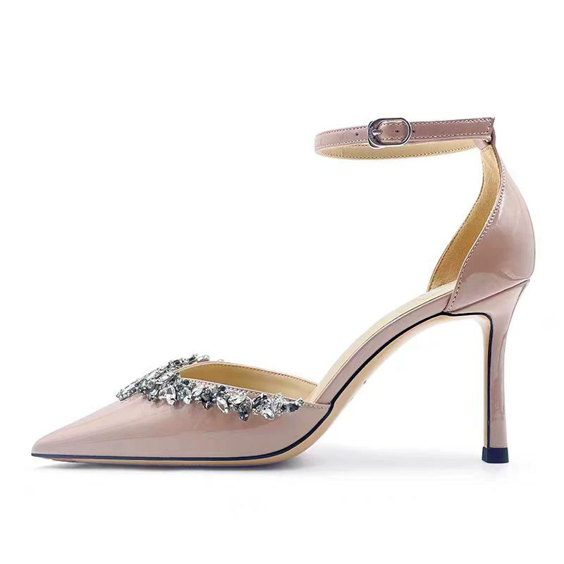 Сезонная стильная обувь изPatent leather с ярким бриллиантом, заострённый носок, туфли-санды-босоножки на высоком каблуке, шпиле и элегантные туфли на каблуке