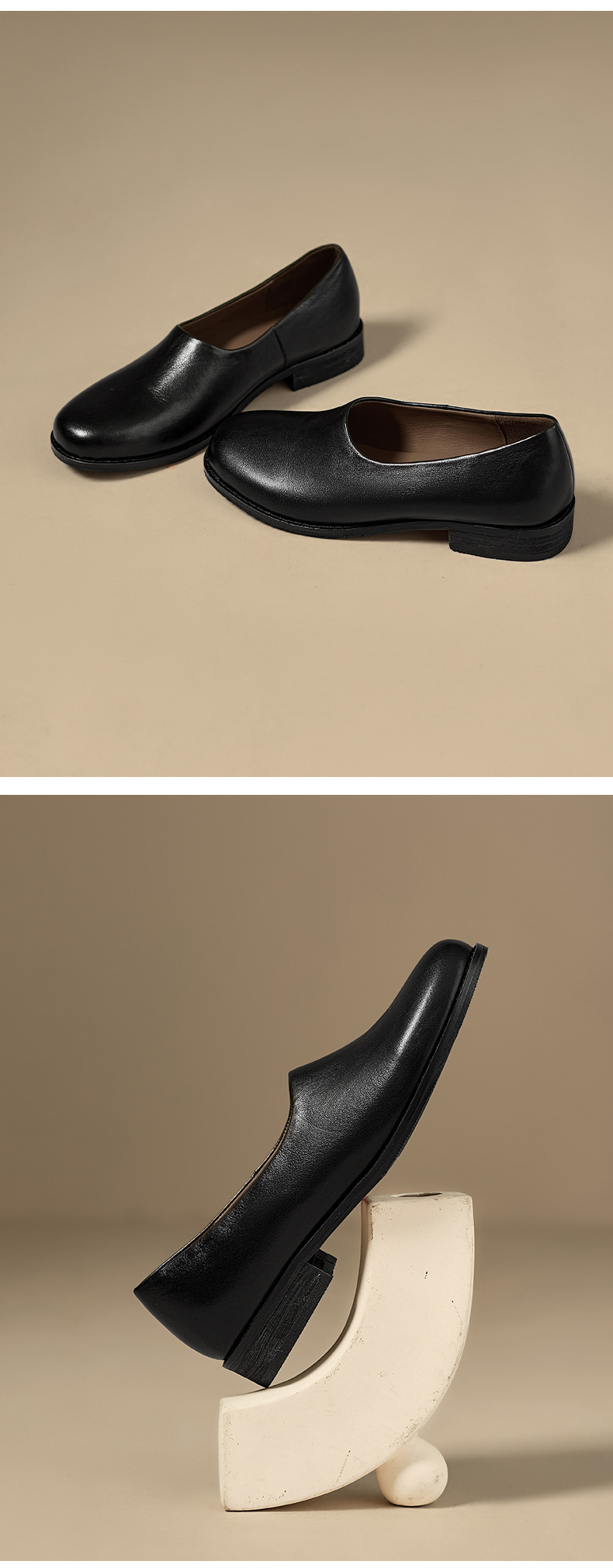 Giày lười nữ da bò mũi vuông gót thấp 2,5 cm kiểu mới mùa thu — màu nâu chi tiết 11