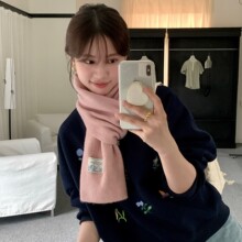 高级感羊毛混纺针织毛线围巾25新款韩版冬季保暖百搭纯色加大围巾