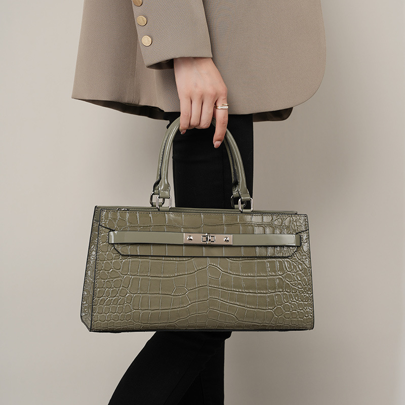 Kelly Pack piel de vaca de cocodrilo, bolso de mujer 2024, nuevo bolso portátil de hombro único, bolso de gran capacidad, moda