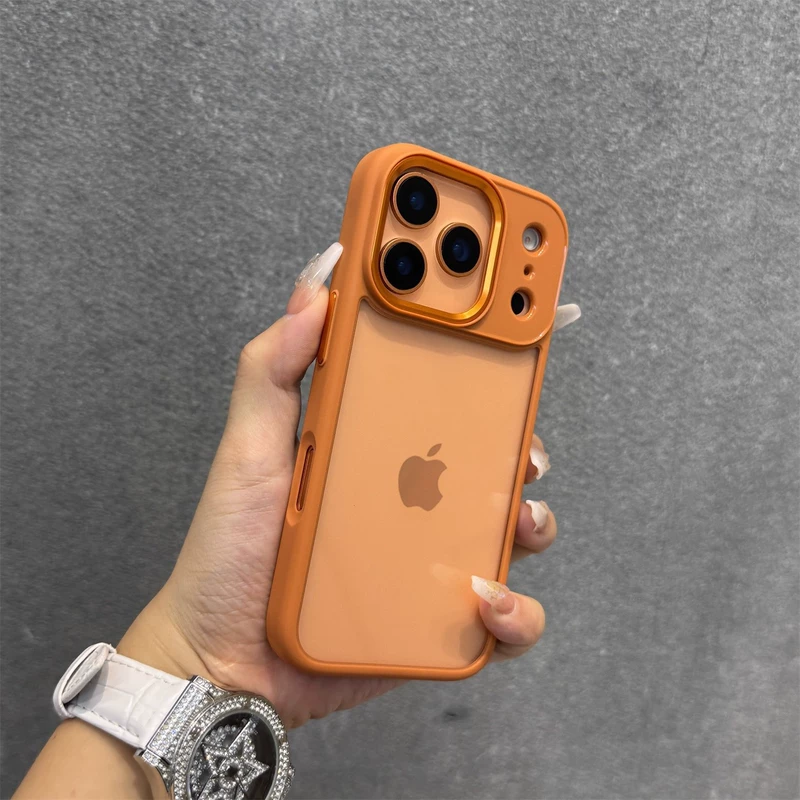 Чехол для iPhone 17 титаново-оранжевый прозрачный противоударный