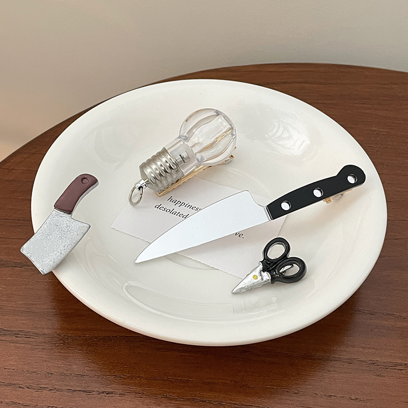 趣味搞怪仿真剪刀灯泡小发夹头饰女侧边前额刘海碎发夹子发卡发饰|undefined