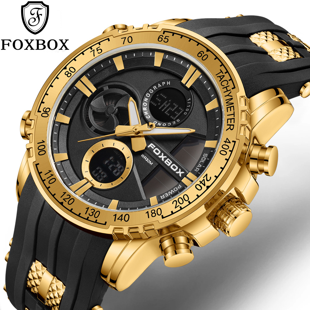 FOXBOX moda doble pantalla reloj electrónico deportivo tendencia de hombre gran dial estudiantes reloj de luz nocturna impermeable 0066