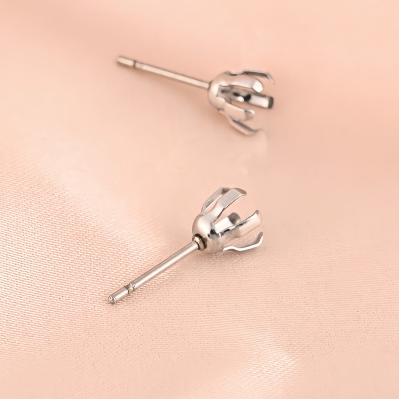 新款上市不锈钢镶钻石圆五爪耳钉 五角星锆石爪 diy饰品配件批发