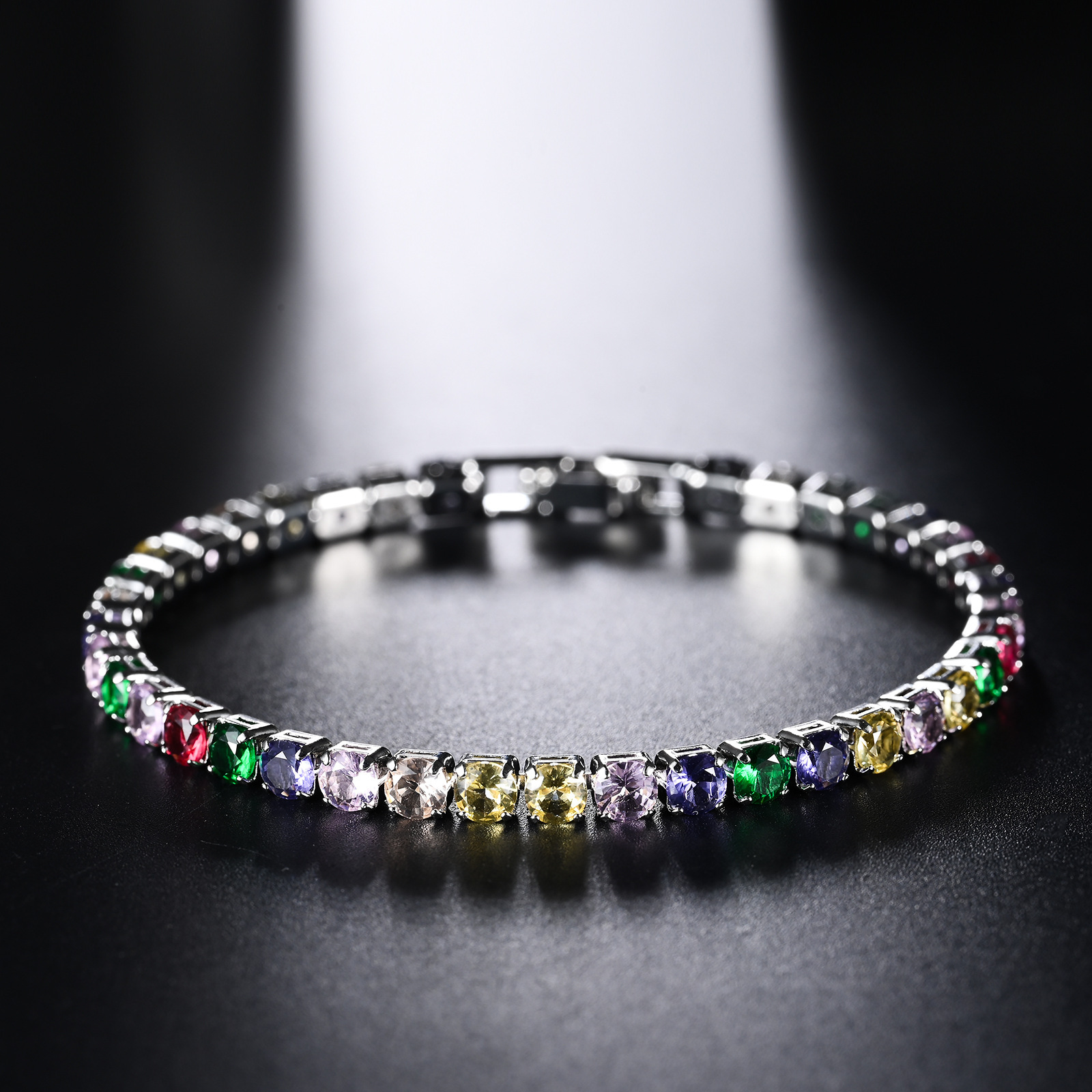 Cross-Border 4.0 Zircon Full Diamond Bracelet Light Luxury High-End Jewelry Manufacturer Direct Sales Colorful Simple Tennis Chain Wholesale