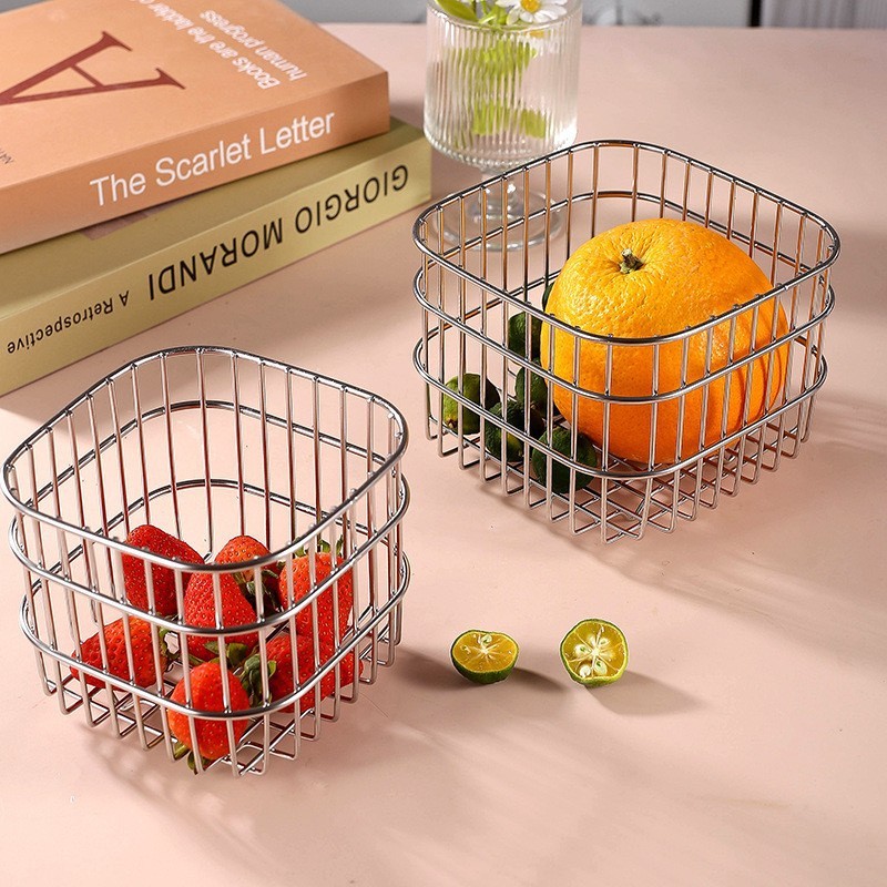 Stainless Steel Kitchen Storage Rack Household Storage Basket Fruit Basket Internet Celebrity Cosmetics Storage Basket Storage Basket