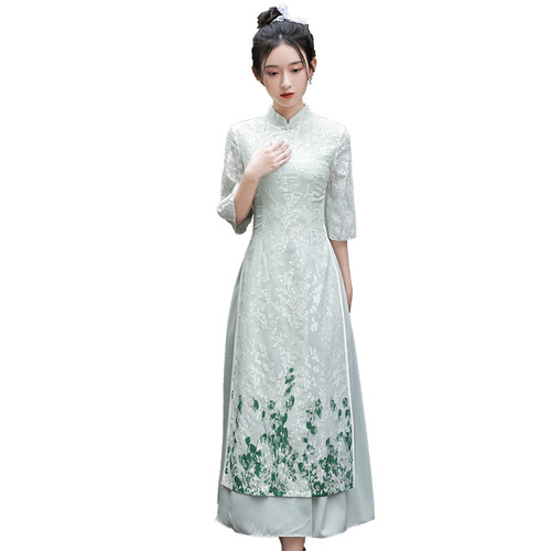 Women Chinese dress Oriental Retro Qipao Cheongsam model show miss etiquette dress modified cheongsam young girls to wear daily