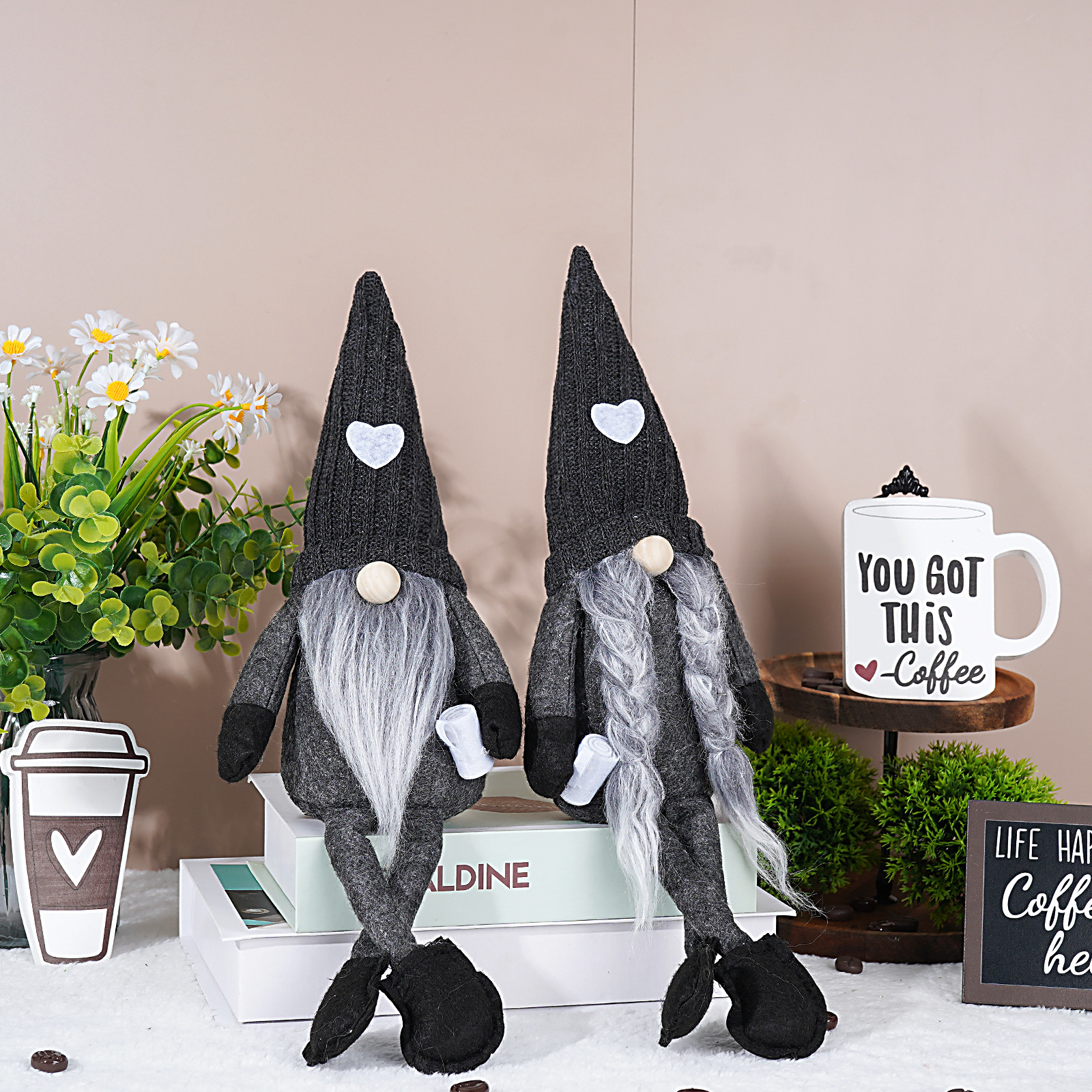 Transfronterizo nuevo café muñeca sin rostro amor sombrero de punto café pierna larga Rudolf muñeca decoración adornos