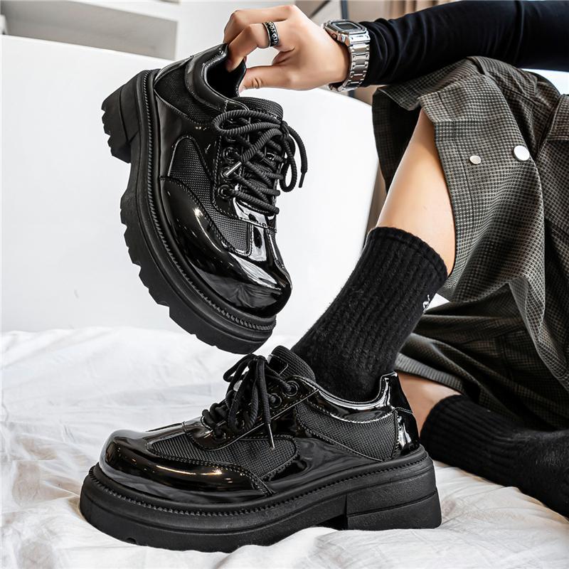 代发秋季新款厚底增高男鞋大头皮鞋英伦风百搭德比鞋时尚潮男鞋