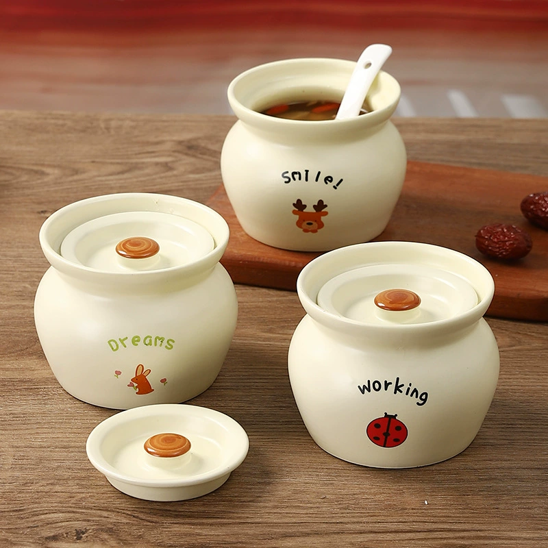 Керамическая глиняная банка с кремовым ветром, суп, суп, тапас, суп сузаку, тушеная банка, домашняя чашка, керамическое рагу с крышкой, паровая чашка
