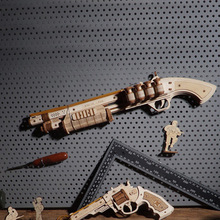 若态儿童3d立体拼图手枪模型可发射木质拼装玩具手工diy拼插制作