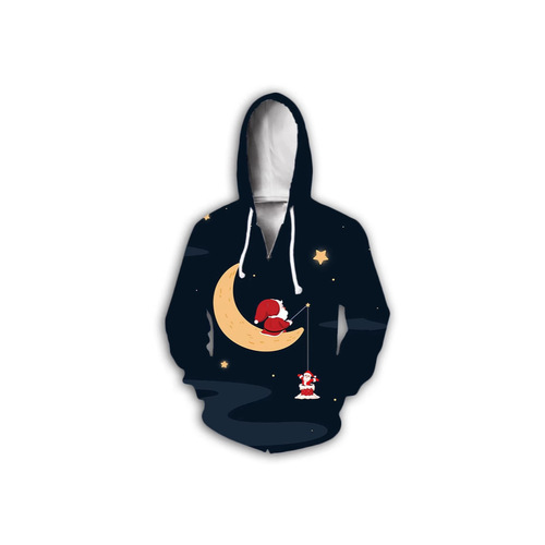 Santa Claus 3D printed pullover hoodie autumn casual loose long zipper sweatshirt
