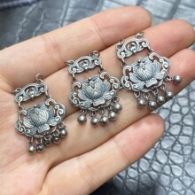 山西老银莲花如意锁吊坠三七银含银量百分之三十DIY文玩饰品配件