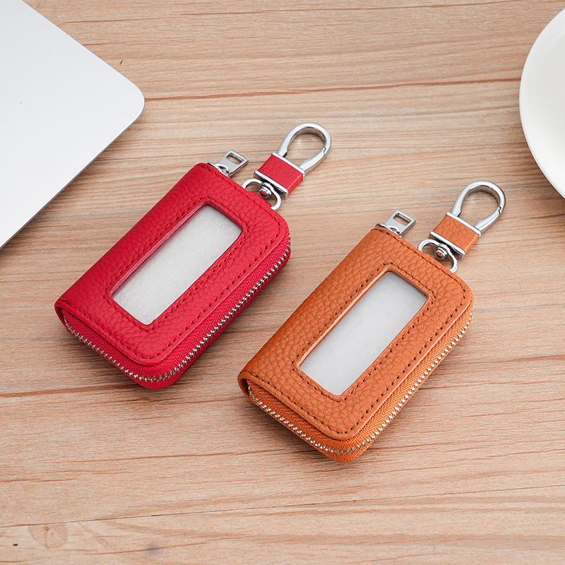 Nuevos productos transfronterizos, bolsas de llaves de automóviles de cuero suave, ventanas abiertas, bolsas de llaves de automóviles de cuero PU, cremallera japonesa y coreana, explosión multicolor.