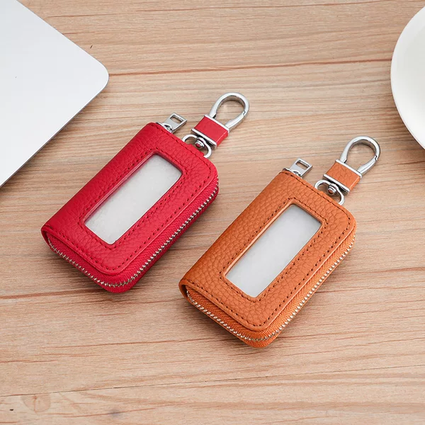 Cross-border New Real Soft Leather Car Key Case Window PU Leather Car Key Case Japanese and Korean Zipper Multi-color Explosions