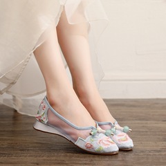 [Xia Ying] 2024 Summer New Mesh Sandals for Women: Perfect Pairing with Qipao and Hanfu—Low-Heel Embroidered Cloth Shoes