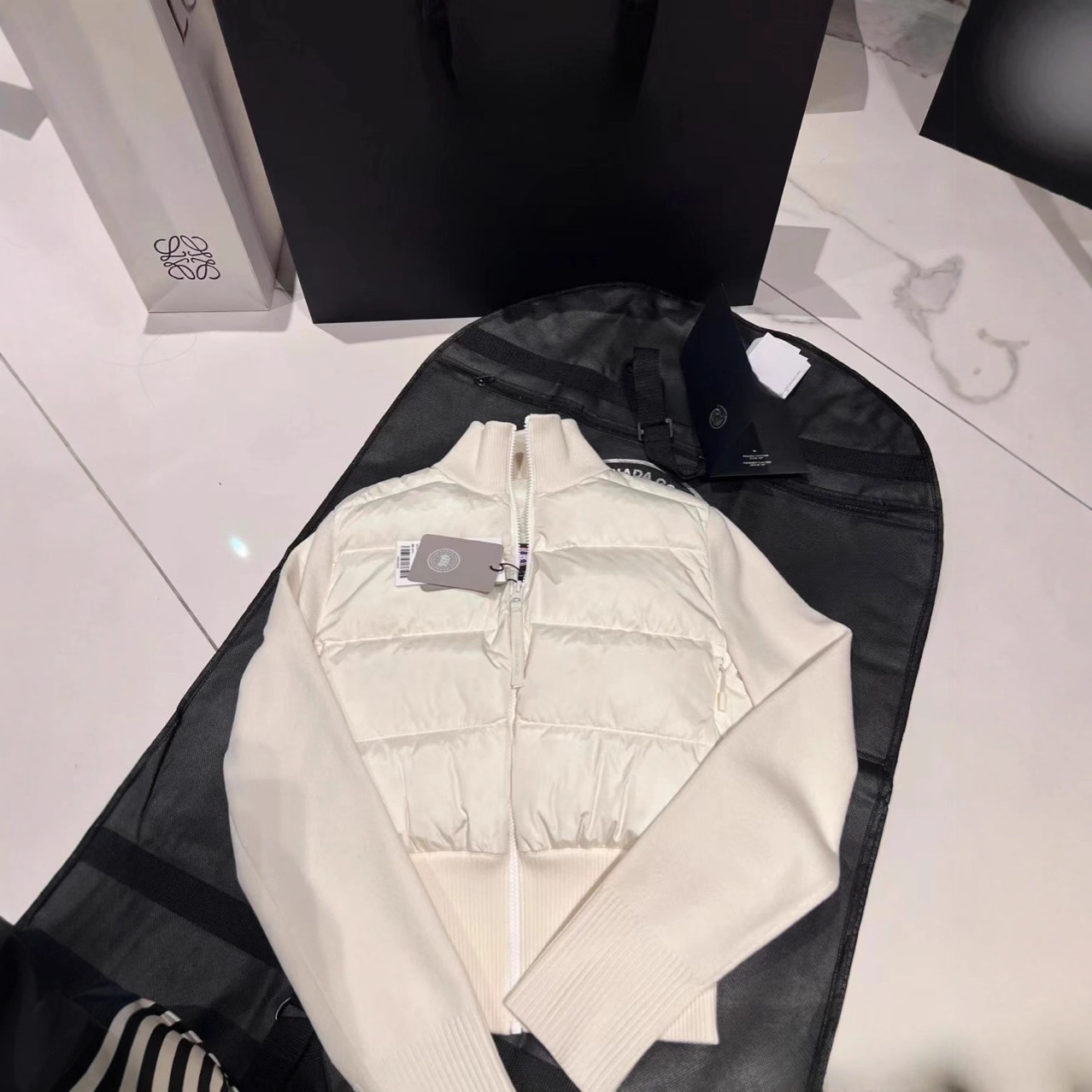 25 Winter New Style Big Goose Cream Puff White Patchwork Knitted Long Sleeve down Jacket Women's Fashion Short Coat