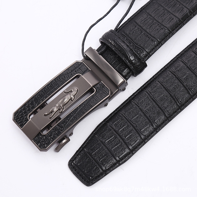 New Crocodile Logo Automatic Buckle Crocodile Texture Leather Belt Men's Business Formal Wear Durable Multi-Color Versatile Cowhide Waist Belt