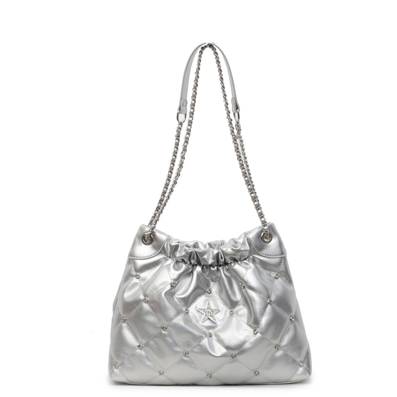 Bolso de cadena de moda coreana 2025 verano nuevo bolso femenino bolso de hombro bordado de rombo bolso de mensajero de diamantes de gran capacidad