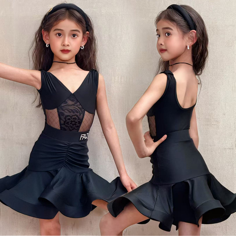 Faz New Kidsren's Latin Dance Clothing, High-End Practice Clothing, Girls' Professional Competition Performance Split Dance Skirt