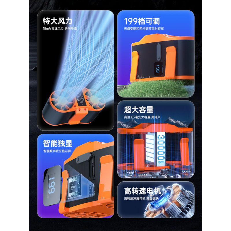 Chigo ウエストファン、超強風、大容量、超長バッテリー寿命、ポータブル、屋外建設現場、高温作業|undefined