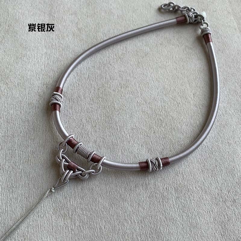手编绳DIY黑项圈玉佩挂项链结吊坠男女编织简约时尚|undefined