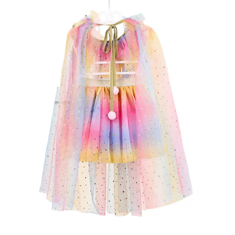 2025夏儿童蓬蓬裙网纱褶皱公主裙半身裙舞台表演彩虹裙网纱高弹