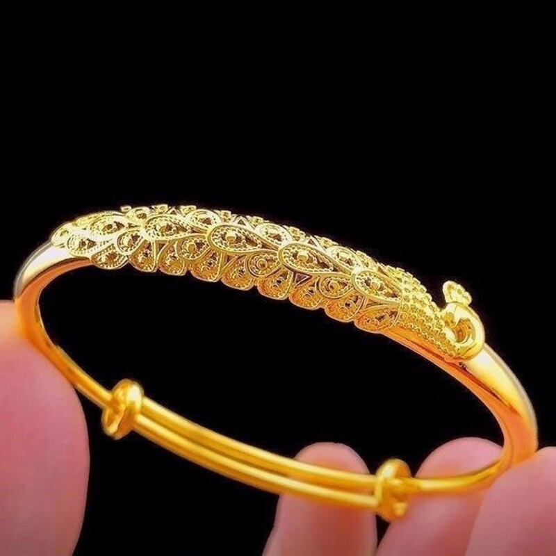 Chinese Style Fenghuailaiyi Bracelet for Mom, Filigree Peacock Push-Pull Bracelet, Women's Bridal Wedding Jewelry