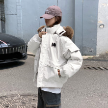 工装羽绒棉服女2025冬季新款短款小个子大毛领加厚派克服棉衣外套